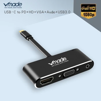 Vmade MULTI UOSTŲ USBC DOCKING STATION 5 in 1 Paramos PD 3.0 įkrovimo Tipas-c, hdmi+vga+PD+audio converter dvigubas ekranas ekranas