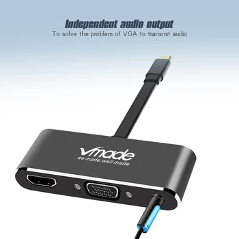 Vmade MULTI UOSTŲ USBC DOCKING STATION 5 in 1 Paramos PD 3.0 įkrovimo Tipas-c, hdmi+vga+PD+audio converter dvigubas ekranas ekranas