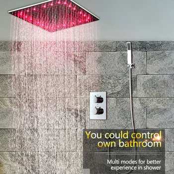 Vonios kambarys Lietaus Krioklys LED Dušo Maišytuvai Nustatyti Sienos, Sumontuoti Termostatiniai Viršuje Purškimo Dušo Sistemos, Vonios Dušo Maišytuvas Maišytuvas Bakstelėkite