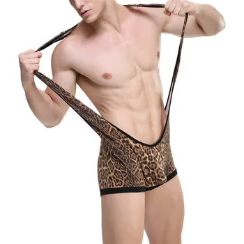 Vyrai Bodysuits Leopardas Spausdinti Įstaiga Skustukai Seksualus apatinis Trikotažas Bodysuits Atvira Tarpkojo Imtynių Singlet Jumpsuits Jockstrap vientisas