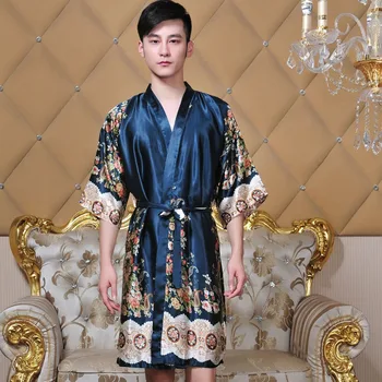 Vyrai Chalatas Kimono Kinų Stiliaus Skraiste Suknelė Spausdinti Gėlių Sleepwear Atsitiktinis Naktiniai Drabužiai Viskozė Moteriškas Chalatas Prarasti Intymus Apatinis Trikotažas