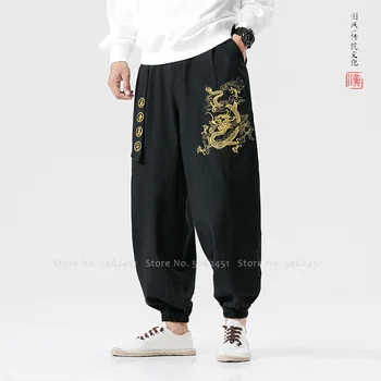 Vyrai Kinų Tradicinio Siuvinėjimo Dragon Haremas Bloom Kelnes Vietmam Drabužių Japonijos Mados Ao Dai Sportinės Kelnės Streetwear