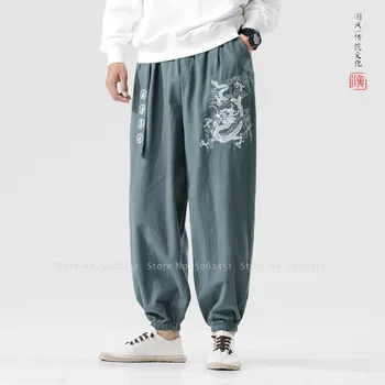 Vyrai Kinų Tradicinio Siuvinėjimo Dragon Haremas Bloom Kelnes Vietmam Drabužių Japonijos Mados Ao Dai Sportinės Kelnės Streetwear
