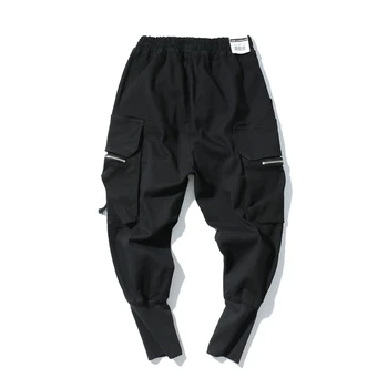 Vyrai Multi-kišenės, Elastinga juosmens sutraukimo juostelę Poilsiu džinsai, Kelnės Hip-Hop streetwear juoda atsitiktinis džinsinio audinio kelnės Cross Sweatpants