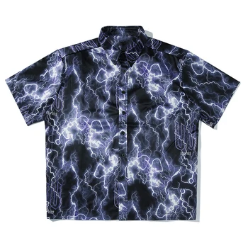 Vyrai Žaibo Spausdinti Havajų Marškinėliai Harajuku Streetwear 2020 Metų Vasaros Trumpomis Rankovėmis Palaidinė Punk Rock Unisex Negabaritinių Marškinėliai Topai