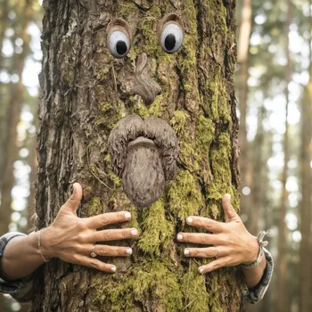 Vyras Tree Hugger Medžio Veido Dekoro Juokingas Senas Žmogus, Medis Statula Kieme Meno Treeman Dekoro Sodo Peeker Vyresnysis Treant Suknelė Kaukė