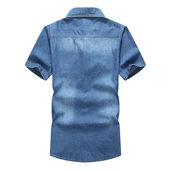 Vyriški džinsai marškiniai 2019 Naujas Vasaros medvilnės vyrams trumpomis rankovėmis marškinėliai Mados prarasti Patogus, kvėpuojantis blue marškinėliai vyriški drabužiai