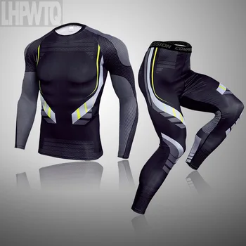 Vyrų fitneso sporto triko bėgiojimas veikia tiktų žiemą šilumos apatiniai marškinėliai MMA sporto antblauzdžiai kostiumas