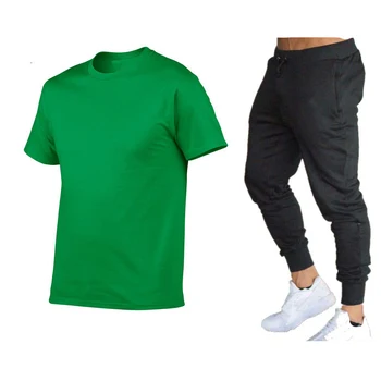 Vyrų mados dviejų dalių T-shirt + atsitiktinis kelnės kostiumas Vyrams vasaros naują atspausdintas T-shirt aukštos kokybės trumparankoviai sportinės aprangos kostiumas