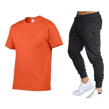 Vyrų mados dviejų dalių T-shirt + atsitiktinis kelnės kostiumas Vyrams vasaros naują atspausdintas T-shirt aukštos kokybės trumparankoviai sportinės aprangos kostiumas