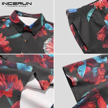 Vyrų Rinkiniai Spausdinimo 2021 Atvartas Trumpas Rankovės Marškinėliai, Šortai Vasarą-Atsitiktinis Paplūdimio Vyrų Havajų Kostiumai Streetwear 2 Gabalus S-5XL INCERUN