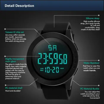 Vyrų Sporto Laikrodžiai LCD Šviesos Skaitmeninis Žiūrėti Vyrų Laikrodis Žadintuvas Skaitmeninių Elektroninių Vandeniui Sporto Žiūrėti Relogio Masculino