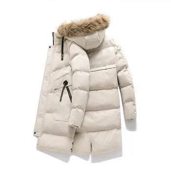 Vyrų žiemos striukės ir paltai kailiniai su gobtuvu ilgai stiliaus storio outwear šiltas atsitiktinis parko paltai