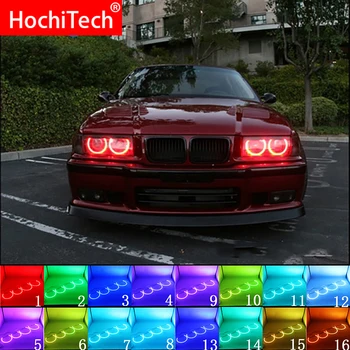 Vėliau Žibintų Įvairių spalvų RGB LED Angel Eyes Halo Žiedas Akių DRL RF Nuotolinio Valdymo Už BMW 3 Serijos E36 1990 - 2000 4x131mm