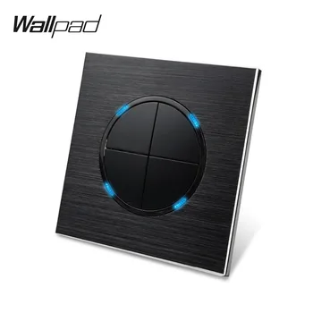 Wallpad L6 4 Gauja 1 Būdas Satin Black Metalo Atsitiktiniai Spustelėkite Mygtuką Sienų apšvietimo Jungiklis Aliuminio Plokštės Su Mėlynos spalvos LED Indikatorius