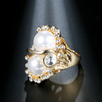 Wbmqda Unikalus Baroko Perlas Žiedas Moterų Mados Aukso Spalvos Boho Šalies Kristalų Didelis RingsVintage Vestuvių Papuošalai