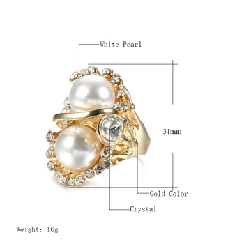 Wbmqda Unikalus Baroko Perlas Žiedas Moterų Mados Aukso Spalvos Boho Šalies Kristalų Didelis RingsVintage Vestuvių Papuošalai