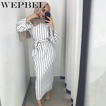 WEPBEL Moterys Seniai Maxi Suknelė Musulmonų Mados Juodas Dryžuotas Apšvietimo-Sleeve Dress Aukšto Juosmens Abaja Artimuosiuose Rytuose Islamo Ramadanas