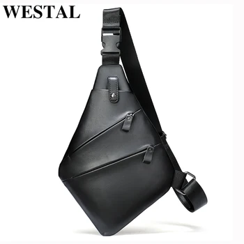 WESTAL vyriški natūralios odos krūtinės krepšys vyrų sling bag atsitiktinis pečių maišą dizaino krepšys vyrų crossbody maišelį 7323