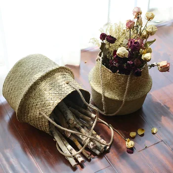WHISM Kabo Gėlių Krepšelis Seagrass Augalų, Gėlių Vazonai, Dekoratyvinis Vytelių Sodinamoji Vazonas Namų Kambarį Miegamojo Puošimas