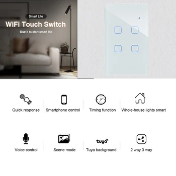 Wifi Smart Šviesos Jungiklis Stiklo Ekranas Touch Panel Valdymas Balsu Bevielis Sienos Jungiklis, dirbti su Alexa 