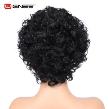 Wignee Afro Keistą Garbanotais Trumpais Žmogaus Plaukų Perukai-Juoda/Balta Moterų 150% Tankis Indijos Remy Plaukų Glueless Džeris Curl Žmogaus Perukai