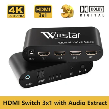 Wiistar HDMI Jungiklis 3 in 1 out Adapteris, 1.4 V 4K su Audio Extractor Optinis Toslink 3,5 mm Garso Išvesties splitter HDTV Monitorius