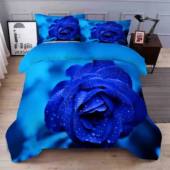 WOSTAR Namų tekstilės karalius dydžio patalynės komplektas, 3d skaitmeninis spausdinimas blue rose namų patalynės komplektas paklode antklode padengti pagalvės užvalkalą