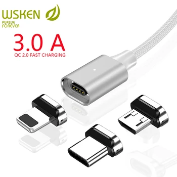 WSKEN X2 USB C Tipo Micro USB Magnetinio Laidas iPhone XR XS Įkroviklio Kabelį 3A Greito Įkrovimo už Sansung S9 Tipas-C USB-C Adapter