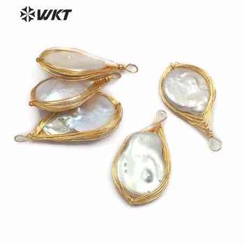 WT-JP098 Naujų natūralių gėlavandenių perlų pakabukas su aukso varinės vielos apvijos retro vandens lašo formos auskarai papuošalai, aksesuarai