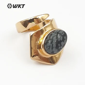 WT-R307 WKT Didmeninė 10vnt/daug gamtos snow flake akmens žiedai ovalo formos juodasis žavesio aukščio aukso spalvos žiedas 2018 naujas dizainas