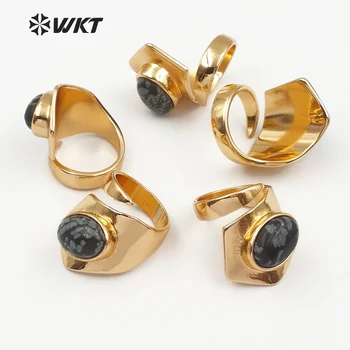 WT-R307 WKT Didmeninė 10vnt/daug gamtos snow flake akmens žiedai ovalo formos juodasis žavesio aukščio aukso spalvos žiedas 2018 naujas dizainas