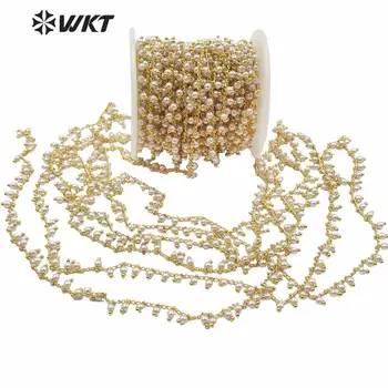 WT-RBC167 Spalvingas vertus, kad shell perlų karoliukus, grandinės mados juvelyrikos dizaino aukso electroplated 4mm karoliukai karoliai grandinės