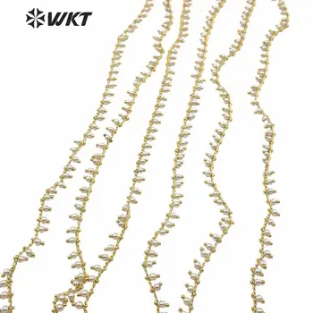WT-RBC167 Spalvingas vertus, kad shell perlų karoliukus, grandinės mados juvelyrikos dizaino aukso electroplated 4mm karoliukai karoliai grandinės