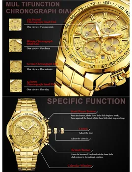 WWOOR Aukso laikrodis Vyrams Top Brand Prabanga Didelis Sporto Laikrodžiai Vyrams Kvarcinis Chronografas atsparumas Vandeniui Riešo Žiūrėti Žmogus Relogio Masculino