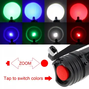 X004 4 Spalvų, 1 Raudona Žalia Mėlyna Balta Šviesos diodų (LED) Taktinis Žibintuvėlis atsparus Vandeniui Zoomable Lauko Veikla