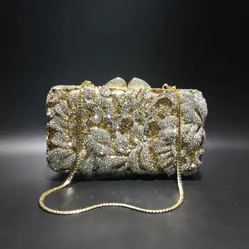XIYUAN aukso Pochette Soiree Moterų Vakare maišelį Klasikinio Gėlių sankabos šalies rankinėje vestuvių Išgalvotas Modelis Deimantų Kristalų krepšiai