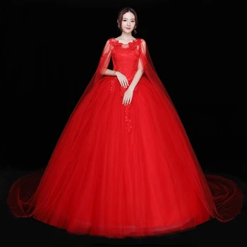 XXN-063#Nuotaka Vestuvių suknelė raudona Tvarstis Išsiuvinėti Nėriniai ant Ju Kamuolys Suknelė nėrinių O-Kaklo pigūs didmeninė šalis suknelės