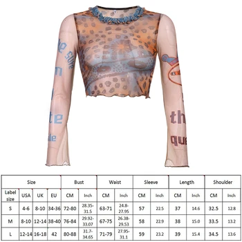 Y2k Gotikos Akių Spausdinti marškinėliai Retro Moterų Rudenį Seksualus Matyti Per Pasėlių Viršuje Blyksnius Rankovės 90-ųjų Derliaus Harajuku E Mergina Drabužiai