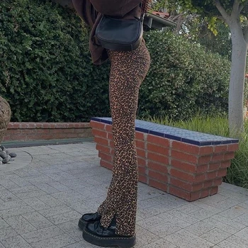 Y2K Leopardas Spausdinti Tiesiai Padalinta Kelnes Capris Moterų Derliaus Estetinės Aukšto Juosmens korėjos Mados Punk Ruda Streetwear Iamhotty
