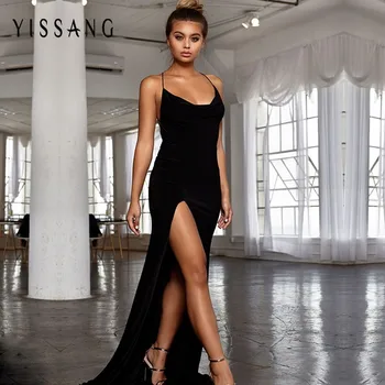Yissang Seksualus Vasaros Suknelė Moterims Aukšto Padalinta Rudenį Maix Ilga Suknelė Moterų Elegantiškas Spageti Dirželis Backless Šalis Suknelės Vestidos