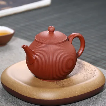 Yixing raudonos molio arbatinukas grynas rankų darbo rib modelis rudenį arbatinukas raw rūdos apačioje lovio aišku, Arbatinukas Arbatos Rinkinys prekes