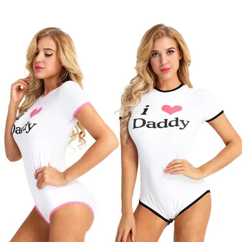 YiZYiF Moterų leopard Bodysuit vystyklų klubo Seksualus Vystyklų Meilužis Romper Pižama I Love Daddy Bodysuit 2018 Seksualus Kostiumas
