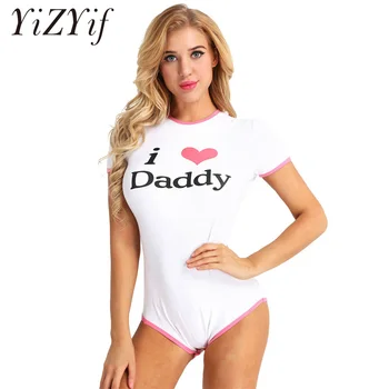 YiZYiF Moterų leopard Bodysuit vystyklų klubo Seksualus Vystyklų Meilužis Romper Pižama I Love Daddy Bodysuit 2018 Seksualus Kostiumas