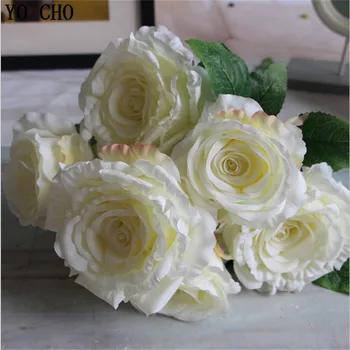 YO CHO 7-12 vadovai/puokštė dideles dirbtines bijūnas dirbtinės gėlės rožės flores šilko gėlių, vestuvių namų puošybai mariage
