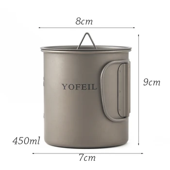 Yofeil ultralight titano taurė lauko kempingas iškylą su dangčiu puodelis puodelis sulankstomos rankenos 450ml aukštos kokybės kempingas stalo