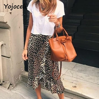 Yojoceli seksualus leopardas spausdinti susiėmę sijonas apačioje moterų nesimetriškas moteriška šalis klubo sijonas sijonas krūtinė