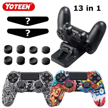 Yoteen 13 1 PS4 Valdytojas Atveju Silikono Unti slydimo Dot Kreiptuką Bžūp Šviesos Juosta Lipdukas ir Dualshock 4 Įkrovimo Dokas