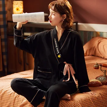 YRRFUOT 2020 m. Rudenį, Žiemą, Medvilnės Pižama Moterims ilgomis rankovėmis Kelnės Homewear Kostiumas Japonų Kimono Mielas Animacinių filmų Mergaičių naktiniai marškiniai, pižamos
