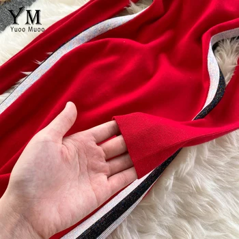 YuooMuoo Elegantiškas Moterų Megzti Megztinis Suknelė 2020 Nauja Rudens Žiemos Dviejų Šoninių Pamušalu, Raudonos Atsitiktinis Suknelė Ponios Office Suknelė Vestidos